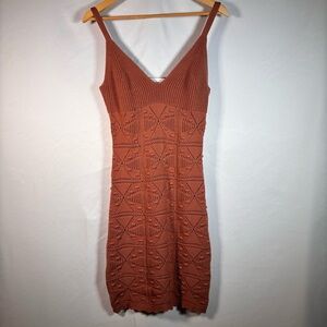 Heartloom Crochet Dress Womens Medium Camel Brown Open Knit Festival Boho